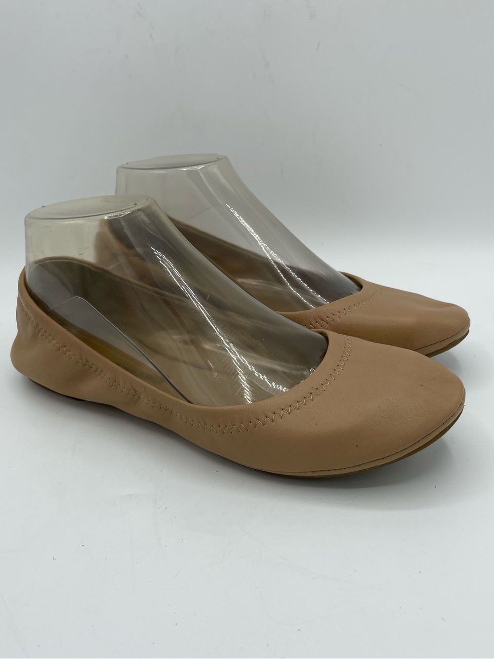 Lucky Brand Emmie Neutral Tan Classic Leather Slip-On Ballet Flats.